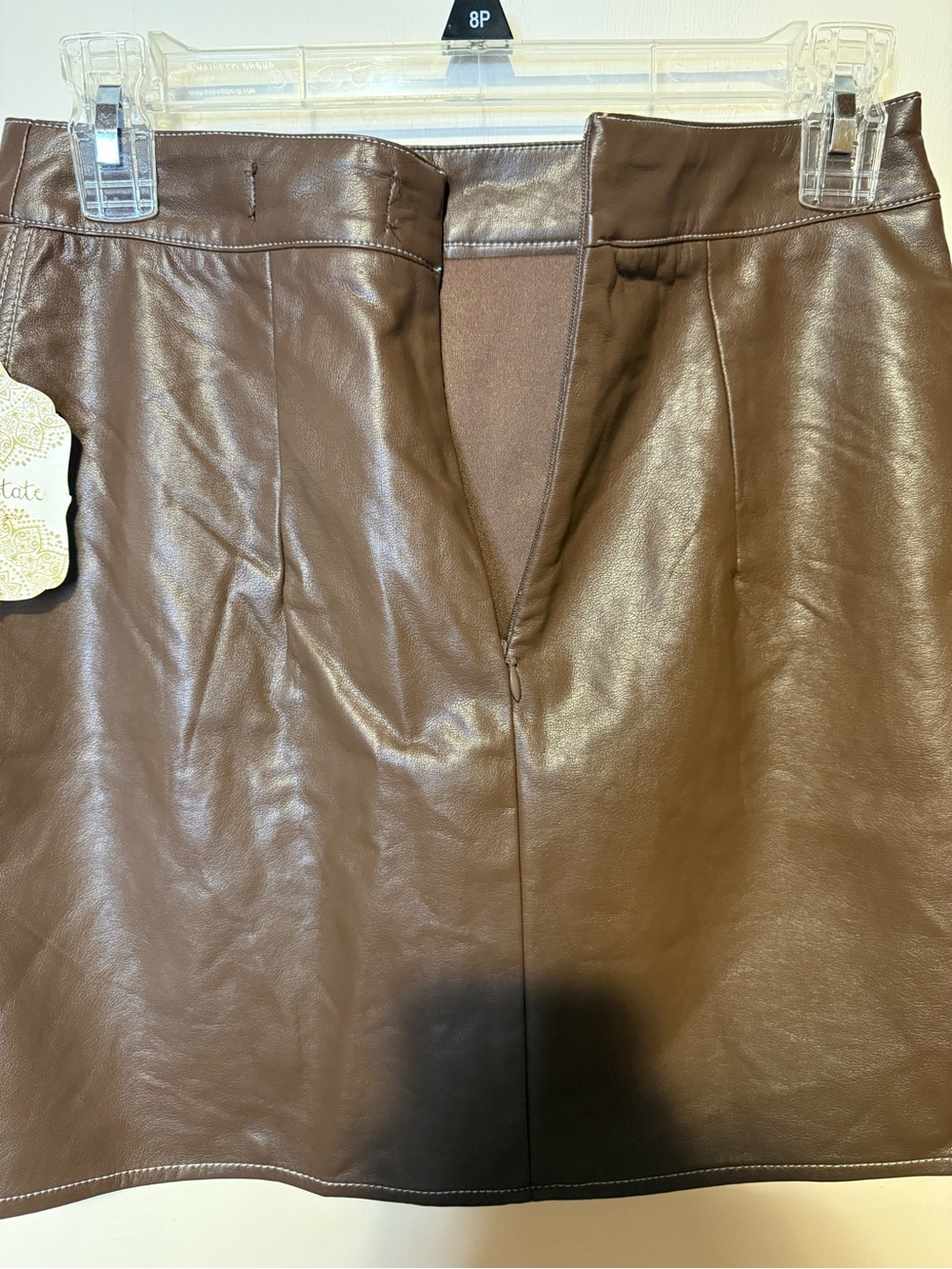 NEW Altar'd State Brown Camel Faux Leather Mini Skirt Sz Small Festival Date - Picture 5 of 8